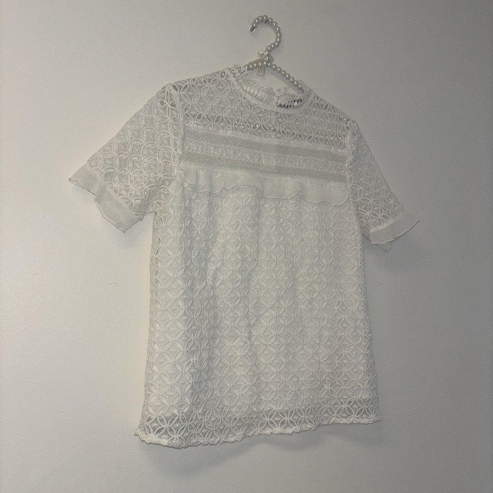 Simplee Womens Sz Sm Lace Blouse Shirt Long Slv Coquette‎ Feminine Dainty Spring